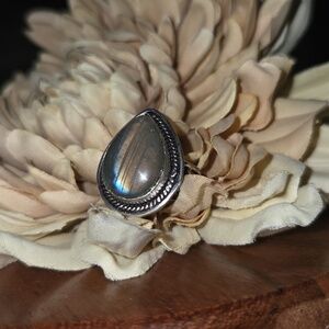 Sunset Flash Labradorite 925 Sterlinf Silver Overlay Ring Size 6 NEW